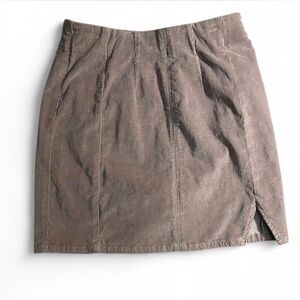 Free People Beige Corduroy Mini Skirt with Elastic Waist and Slit